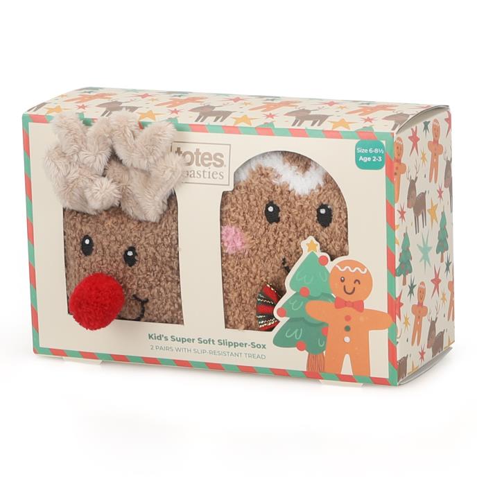 totes toasties® Childrens Super Soft Slipper Socks (Twin Pack) Christmas Extra Image 1